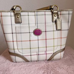 COACH Peyton Tatersall Tote in cream with multicolor stripes